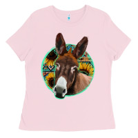 Bubblegum Pink aztec backsground donkey Ladies Tee - Jasminsmagicworld