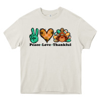 Cream peace love thankful turkey Heavy Core Tee - Jasminsmagicworld