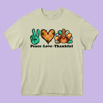 Peace Love Thankful Turkey Heavy Core Tee Designed By Jasminsmagicworld