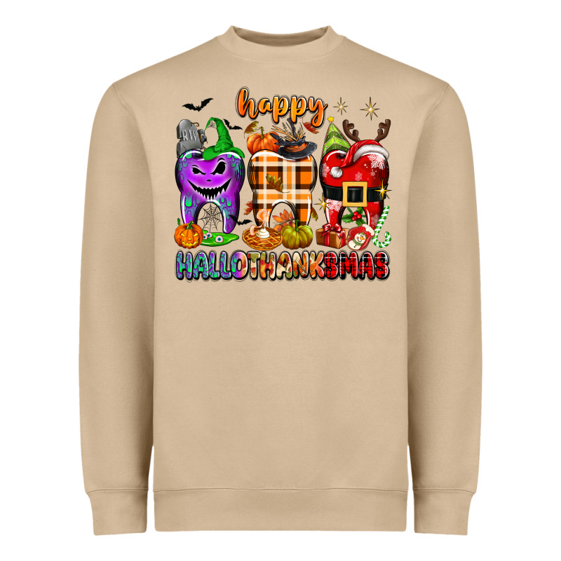 Happy Hallothanksmas Teeth Heavyweight Sweatshirt by texasbilliewilder | Teevron