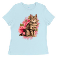 Baby Blue floral cat Ladies Tee - Jasminsmagicworld