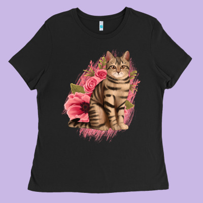Floral Cat Ladies Tee Designed By Jasminsmagicworld