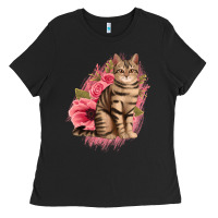 Black floral cat Ladies Tee - Jasminsmagicworld