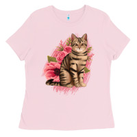Bubblegum Pink floral cat Ladies Tee - Jasminsmagicworld