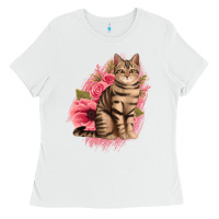 White floral cat Ladies Tee - Jasminsmagicworld