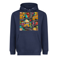 Navy school bus coffee and star with leopard seamless pattern bbs Heavyweight Hoodie - BundleAndBundleShop