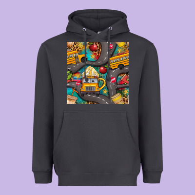 School Bus Coffee And Star With Leopard Seamless Pattern Bbs Heavyweight Hoodie Designed By Bundleandbundleshop