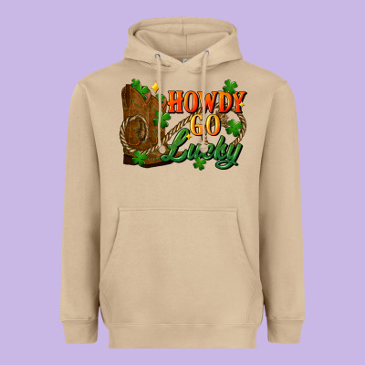 Howdy Go Lucky St. Patricks Day Heavyweight Hoodie Designed By Fadigitalartstudio