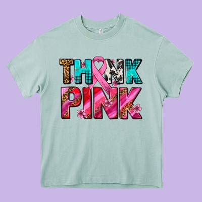 Think Pink Cancer Ribbon Heavy Core Tee Designed By Adodesignshop
