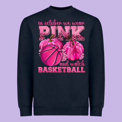 In October We Wear Pink And Watch Basketball Heavyweight Sweatshirt Designed By Texasbilliewilder