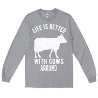 Heather Grey Life Is Better With Cows Around Long Sleeve Tee - Bettercallsaul