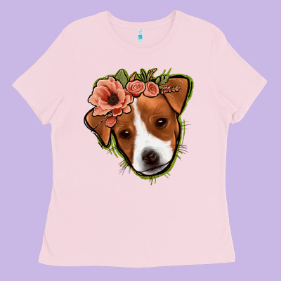Jack Russel Floral Ladies Tee Designed By Jasminsmagicworld