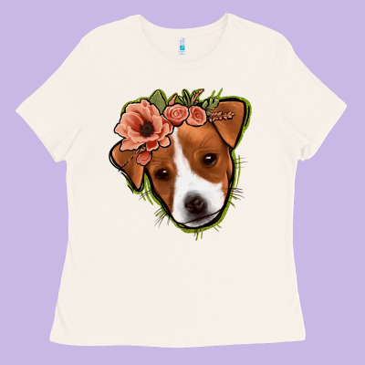 Jack Russel Floral Ladies Tee Designed By Jasminsmagicworld