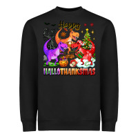 Black happy hallothanksmas dinosaur Heavyweight Sweatshirt - texasbilliewilder