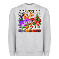 Heather Grey happy hallothanksmas dinosaur Heavyweight Sweatshirt - texasbilliewilder