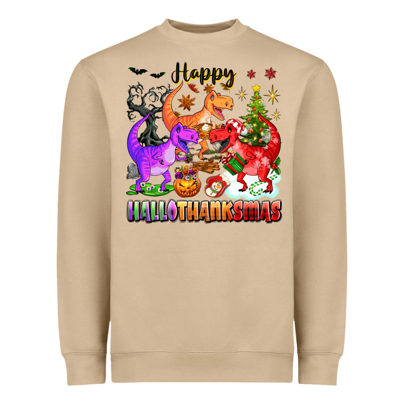 Happy Hallothanksmas Dinosaur Heavyweight Sweatshirt by texasbilliewilder | Teevron