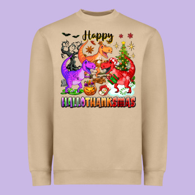 Happy Hallothanksmas Dinosaur Heavyweight Sweatshirt Designed By Texasbilliewilder