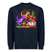 Navy happy hallothanksmas dinosaur Heavyweight Sweatshirt - texasbilliewilder