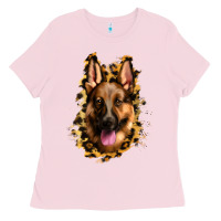 Bubblegum Pink german shepherd leopard background Ladies Tee - Jasminsmagicworld