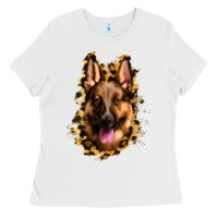White german shepherd leopard background Ladies Tee - Jasminsmagicworld