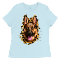 Baby Blue german shepherd leopard background Ladies Tee - Jasminsmagicworld