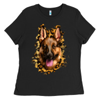 Black german shepherd leopard background Ladies Tee - Jasminsmagicworld