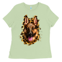 Matcha german shepherd leopard background Ladies Tee - Jasminsmagicworld