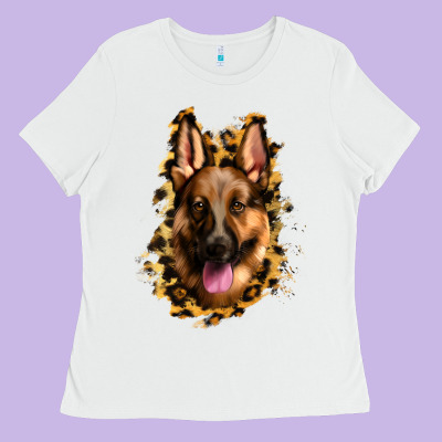 German Shepherd Leopard Background Ladies Tee Designed By Jasminsmagicworld