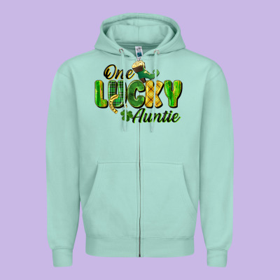 One Lucky Auntie St. Patrick's Day Zipper Hoodie Designed By Cowgirlartshop