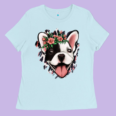 French Bulldog Floral Ladies Tee Designed By Jasminsmagicworld