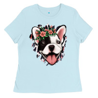 Baby Blue french bulldog floral Ladies Tee - Jasminsmagicworld