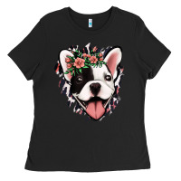 Black french bulldog floral Ladies Tee - Jasminsmagicworld