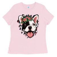 Bubblegum Pink french bulldog floral Ladies Tee - Jasminsmagicworld