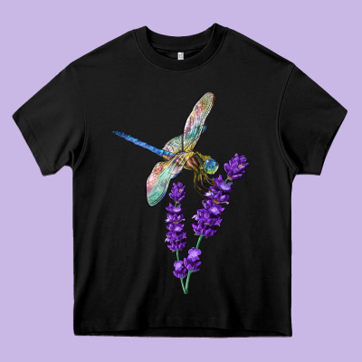 Dragonfly With Lavender Heavy Core Tee Designed By Lillyallendesigns