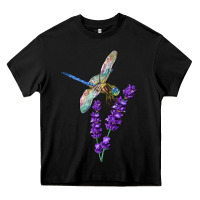 Black Dragonfly With Lavender Heavy Core Tee - LillyAllenDesigns
