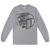 Heather Grey I Know I Play Like A Girl Try To Keep Up Volleyball Long Sleeve Tee - Bettercallsaul