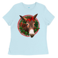 Baby Blue Christmas donkey with bandana Ladies Tee - Jasminsmagicworld
