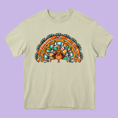 Turquoise Thanksgiving Turkey Rainbow Heavy Core Tee Designed By Jasminsmagicworld