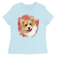 Baby Blue corgi peach watercolor background Ladies Tee - Jasminsmagicworld