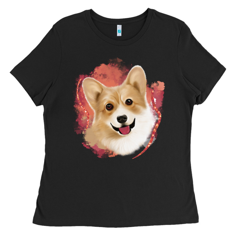 Corgi Peach Watercolor Background Ladies Tee by Jasminsmagicworld | Teevron