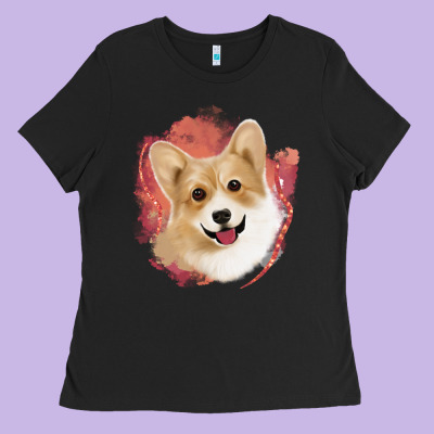 Corgi Peach Watercolor Background Ladies Tee Designed By Jasminsmagicworld