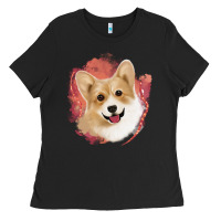 Black corgi peach watercolor background Ladies Tee - Jasminsmagicworld