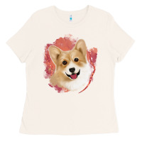 Bone corgi peach watercolor background Ladies Tee - Jasminsmagicworld