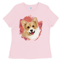 Bubblegum Pink corgi peach watercolor background Ladies Tee - Jasminsmagicworld