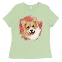 Matcha corgi peach watercolor background Ladies Tee - Jasminsmagicworld