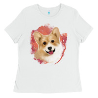 White corgi peach watercolor background Ladies Tee - Jasminsmagicworld
