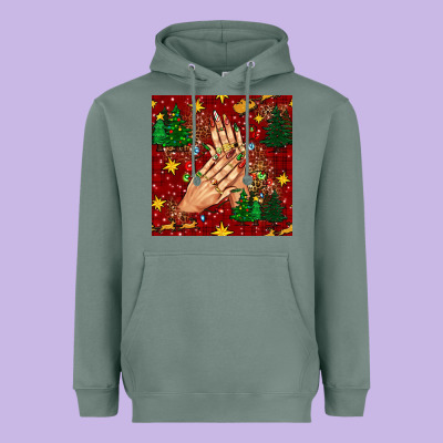 Christmas Nails And Trees With Leopard And Plaid Seamless Pattern Bbs Heavyweight Hoodie Designed By Bundleandbundleshop