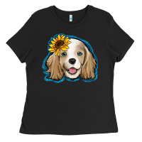 Black cocker spaniel sunflower Ladies Tee - Jasminsmagicworld