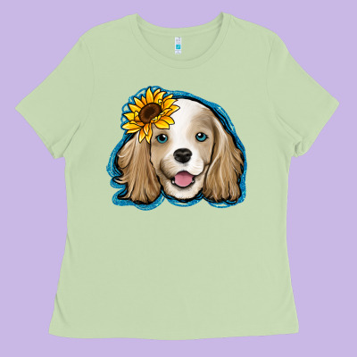 Cocker Spaniel Sunflower Ladies Tee Designed By Jasminsmagicworld