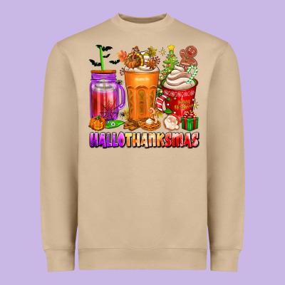 Hallothanksmas Coffee Cups Heavyweight Sweatshirt Designed By Texasbilliewilder